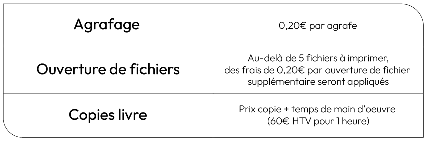 Tarifs Extras Photocopies Impressions Agrafage - Copy Center