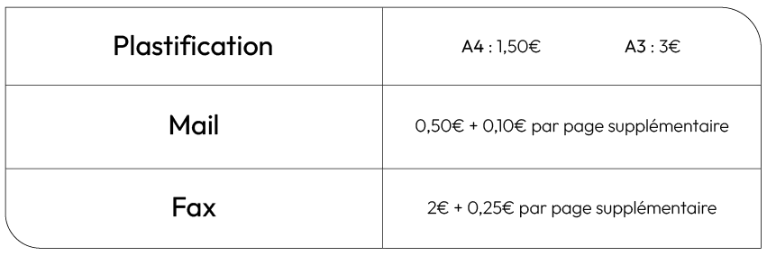 Tarifs Extras Photocopies Impressions Plastification - Copy Center